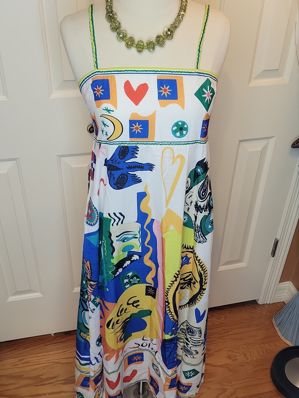 Colorful Abstract Print Spaghetti-Strap Maxi Dress - White/Multi